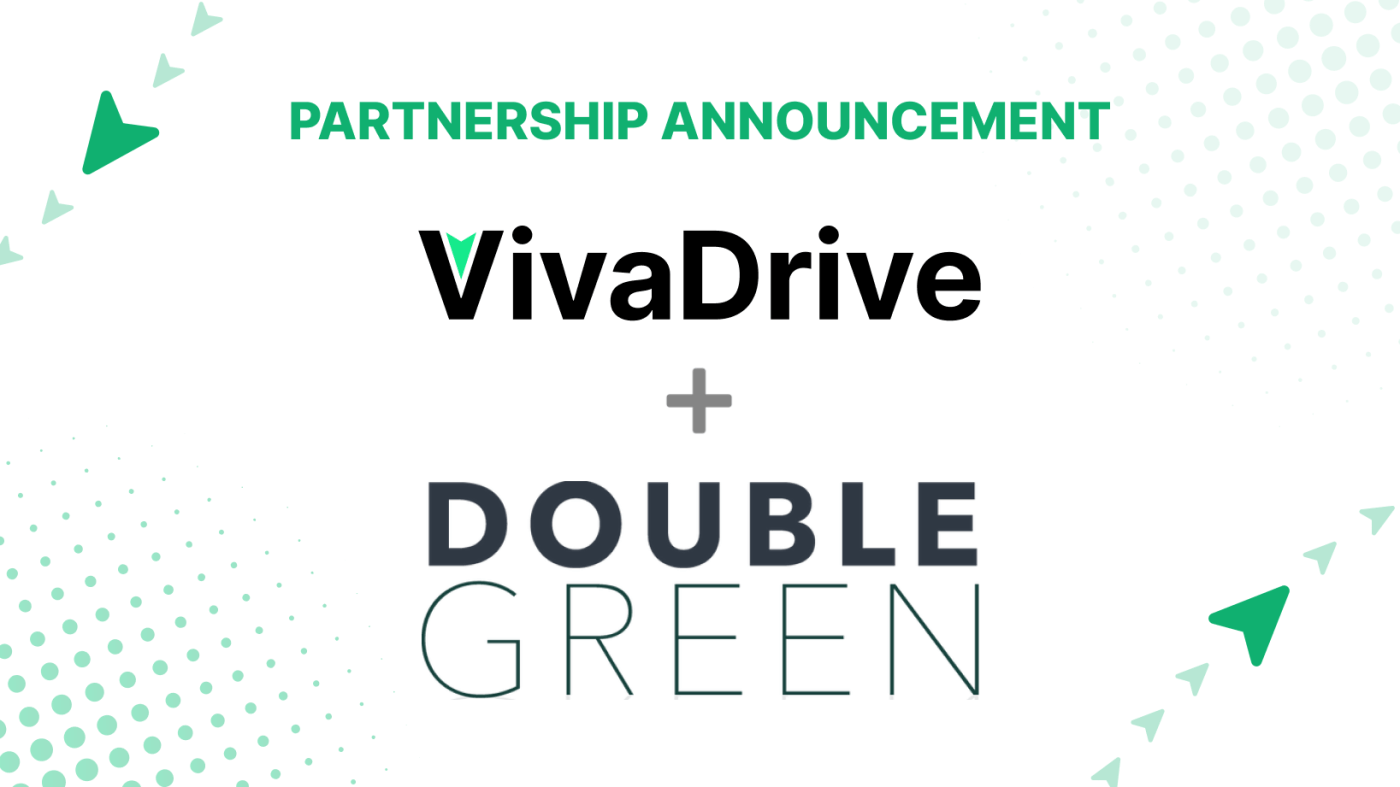 VivaDrive and Double Green partnership illustration with electric logistics vehicles