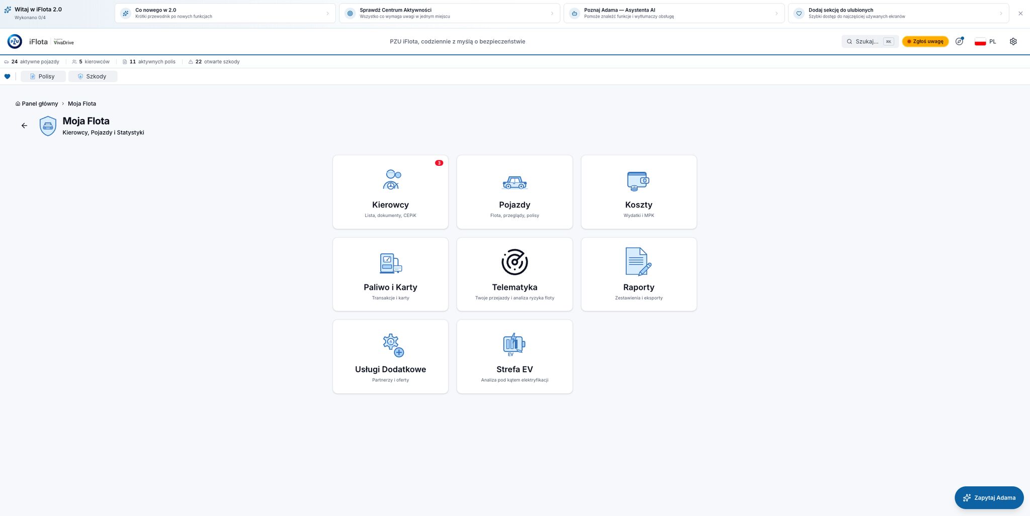 The new PZU iFlota — My Fleet dashboard